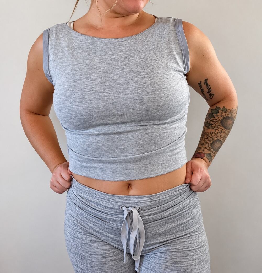 J.Crew Gray Sleeveless Tank Top Medium Viscose Stretch Contrast Trim